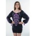 Boho Style Ukrainian Embroidered Folk  Blouse "Magic Herbs" purple on black